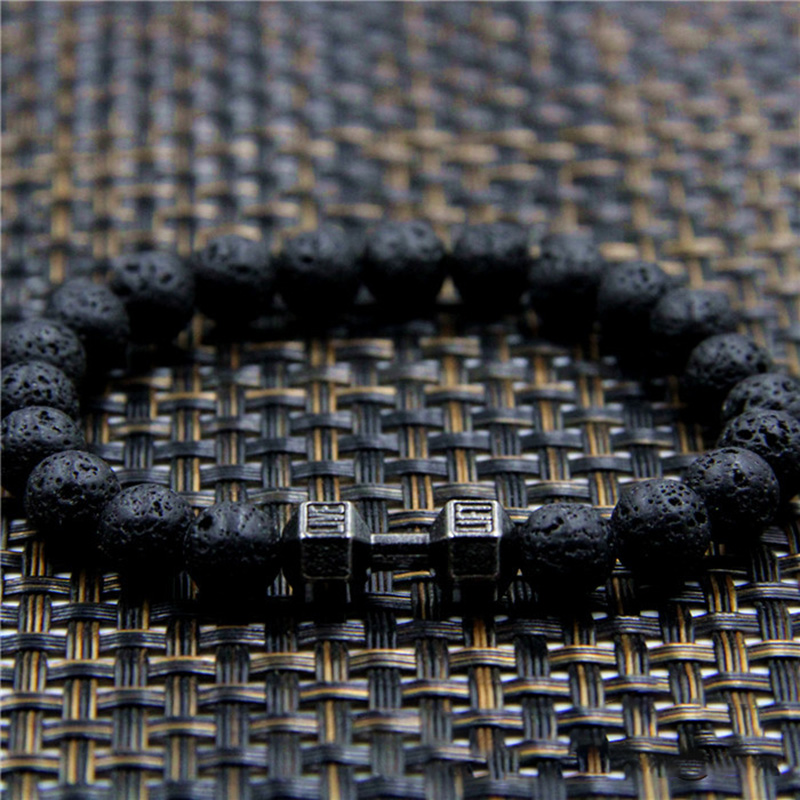 Bracelet en Perles de Pierre de Lave bracelet personnalisé homme Noir 