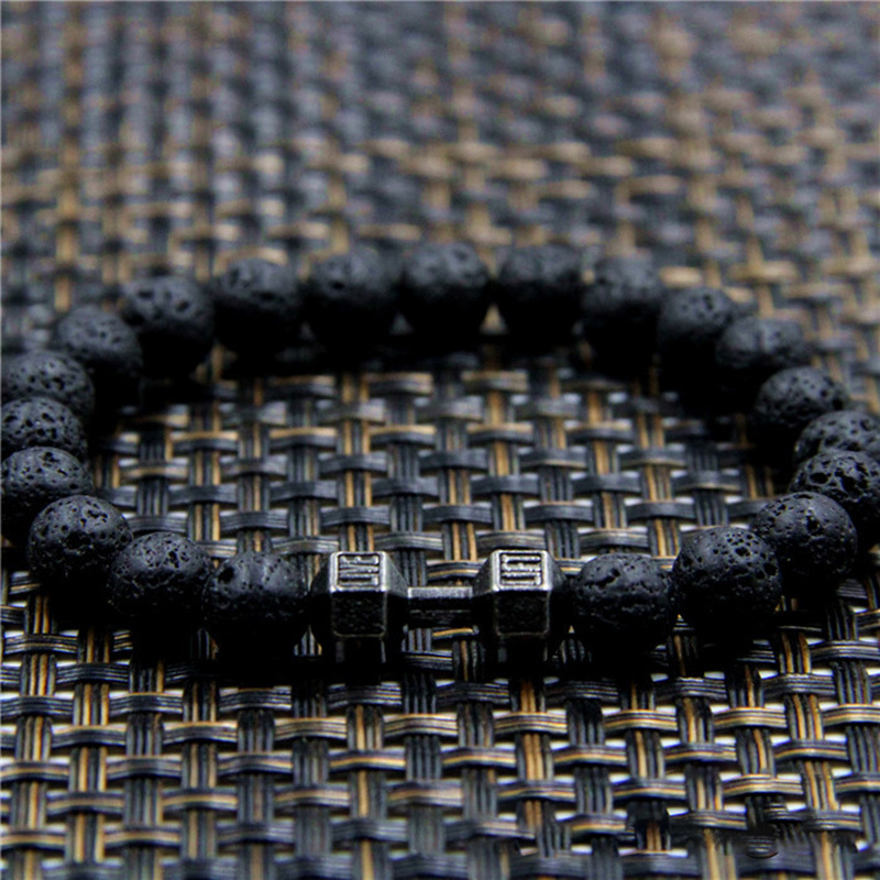 Bracelet en Perles de Pierre de Lave bracelet personnalisé homme Noir 