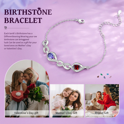 Bracelet Femme Infini Bracelet Personnalisé avec 2 Prénoms et Pierres de Naissance Bracelet Pierre de Naissance | Jessemade