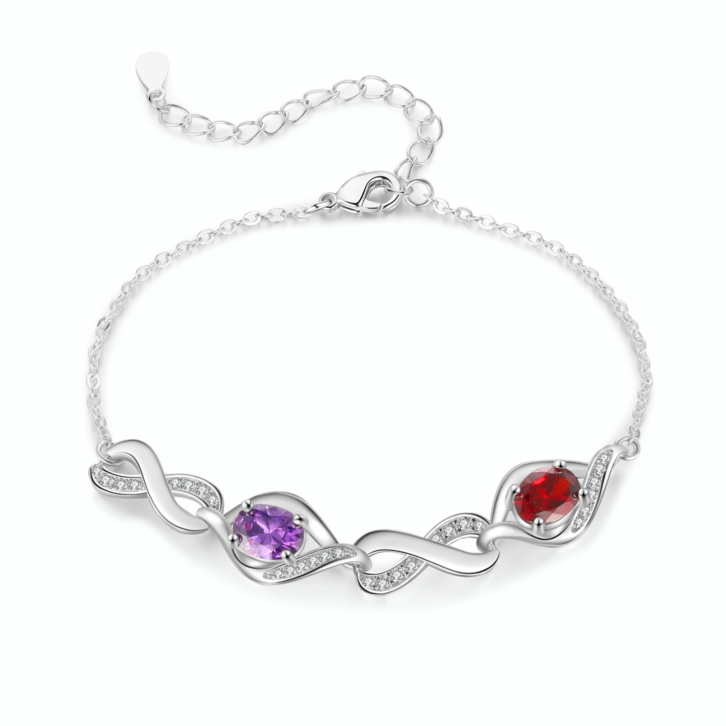 Bracelet Femme Infini Bracelet Personnalisé avec 2 Prénoms et Pierres de Naissance Bracelet Pierre de Naissance | Jessemade