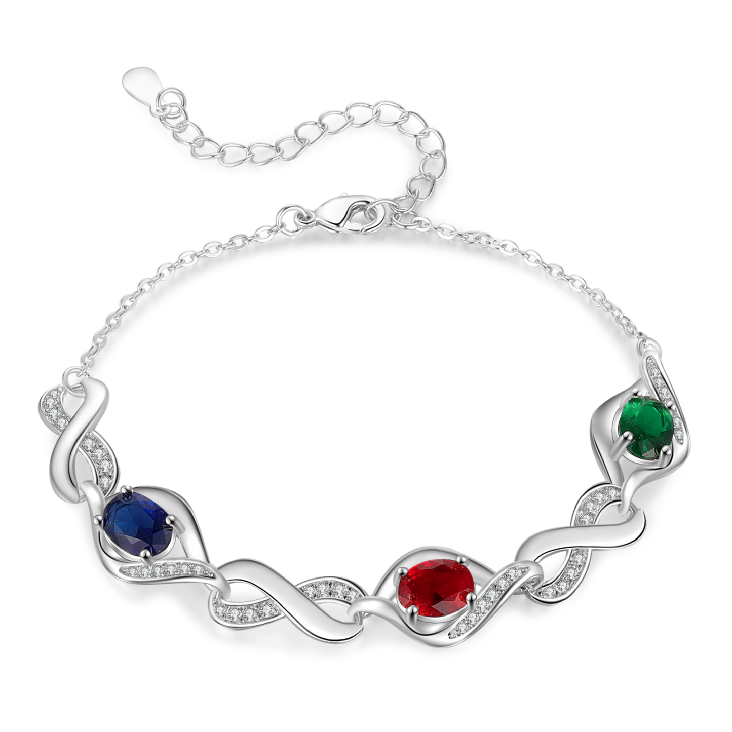 Bracelet Femme Infini Bracelet Personnalisé avec 3 Prénoms et Pierres de Naissance Bracelet Pierre de Naissance | Jessemade
