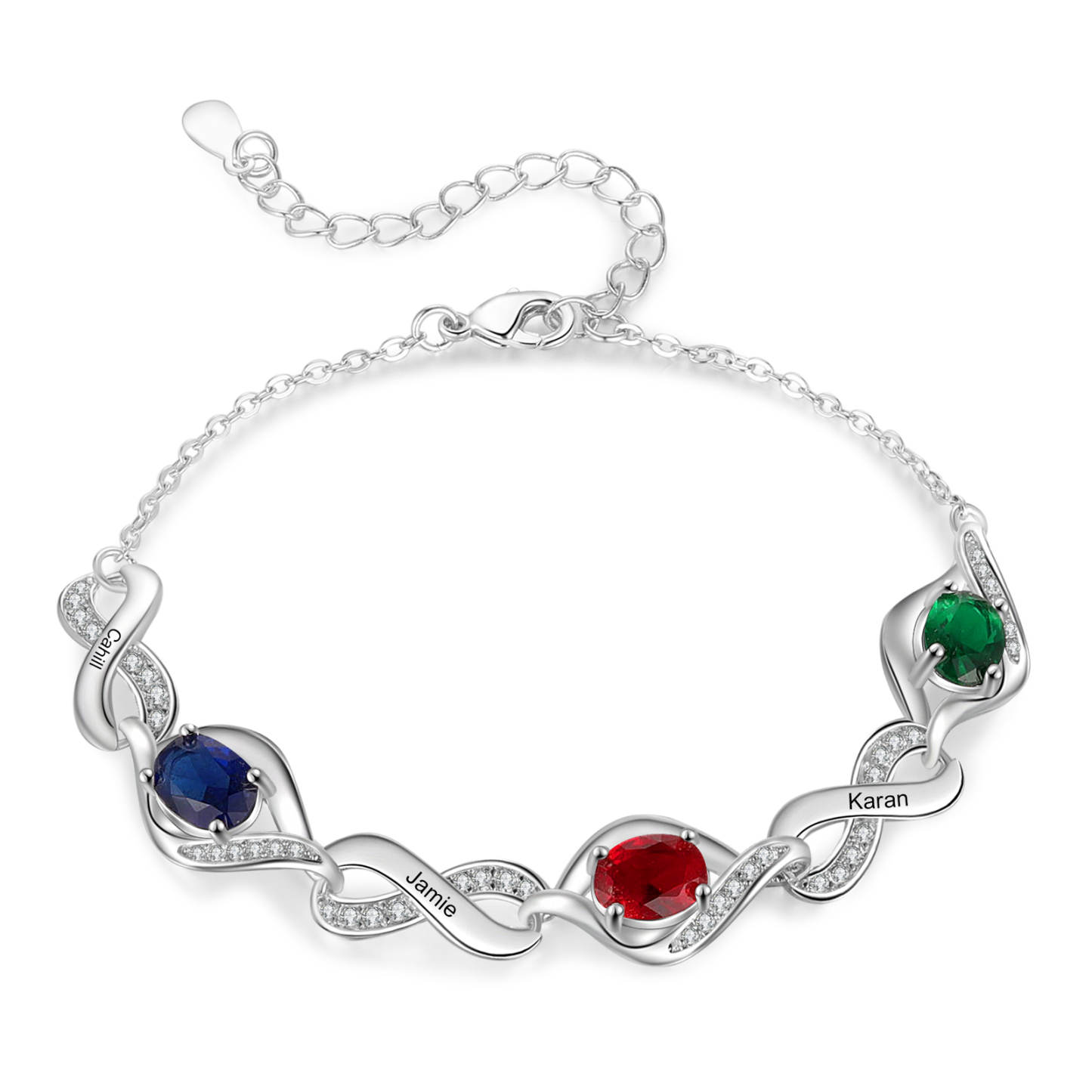 Bracelet Femme Infini Bracelet Personnalisé avec 3 Prénoms et Pierres
