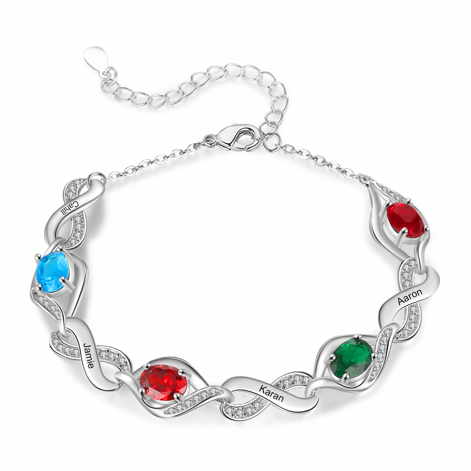 Bracelet Femme Infini Bracelet Personnalisé avec 4 Prénoms et Pierres