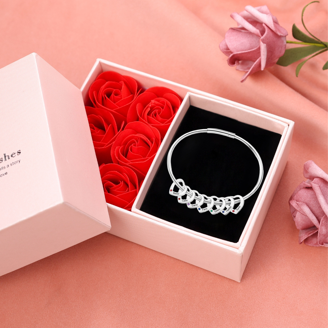 Bracelet Personnalisé 7 Pendentifs Coeur Bracelet Coeur Acier inoxydab