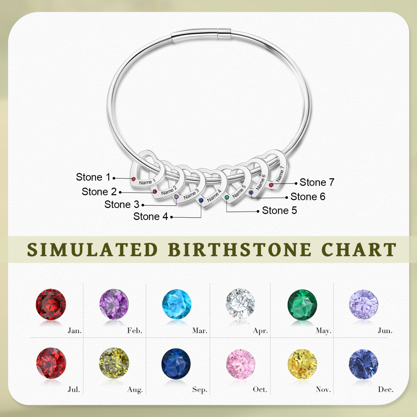Bracelet Personnalisé 7 Pendentifs Coeur Bracelet Coeur Acier inoxydable Cadeau pour femme Saint Valentin|Jessemade