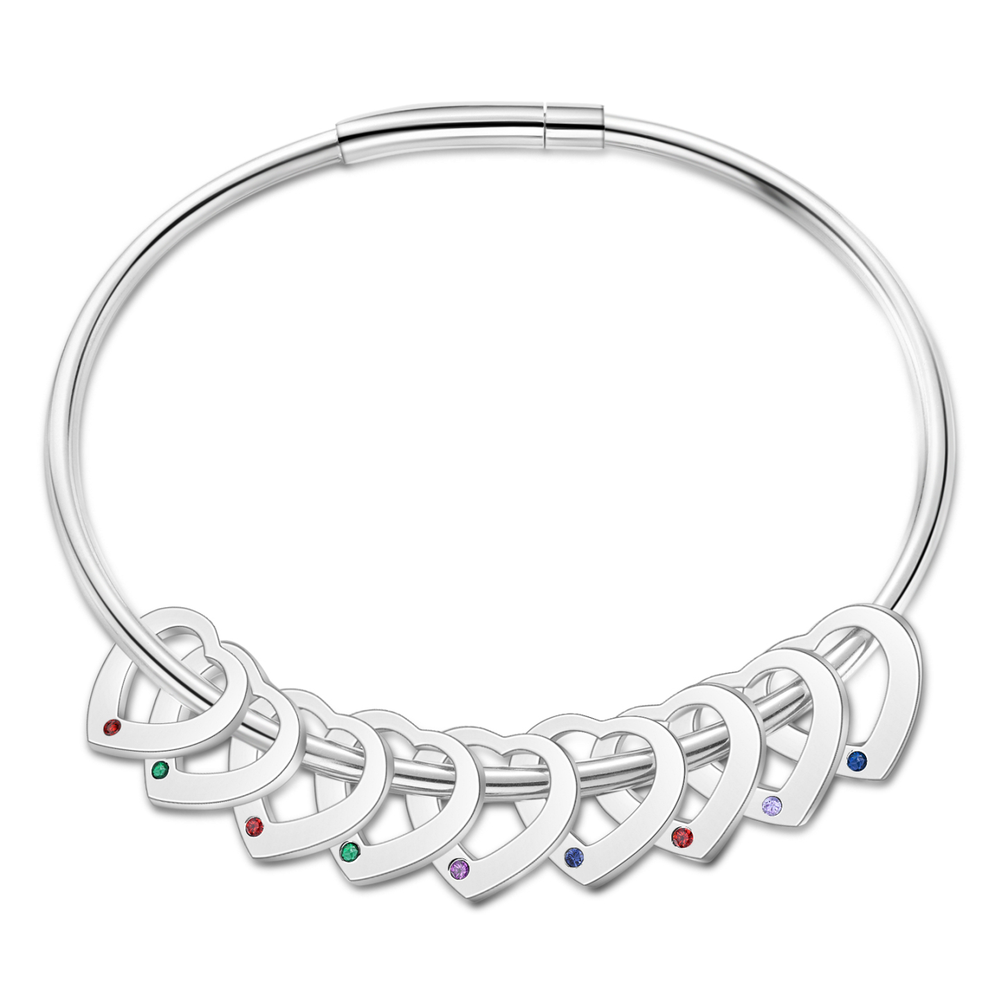 Bracelet Personnalisé 9 Pendentifs Coeur Bracelet Coeur Acier inoxydable Cadeau pour femme Saint Valentin|Jessemade