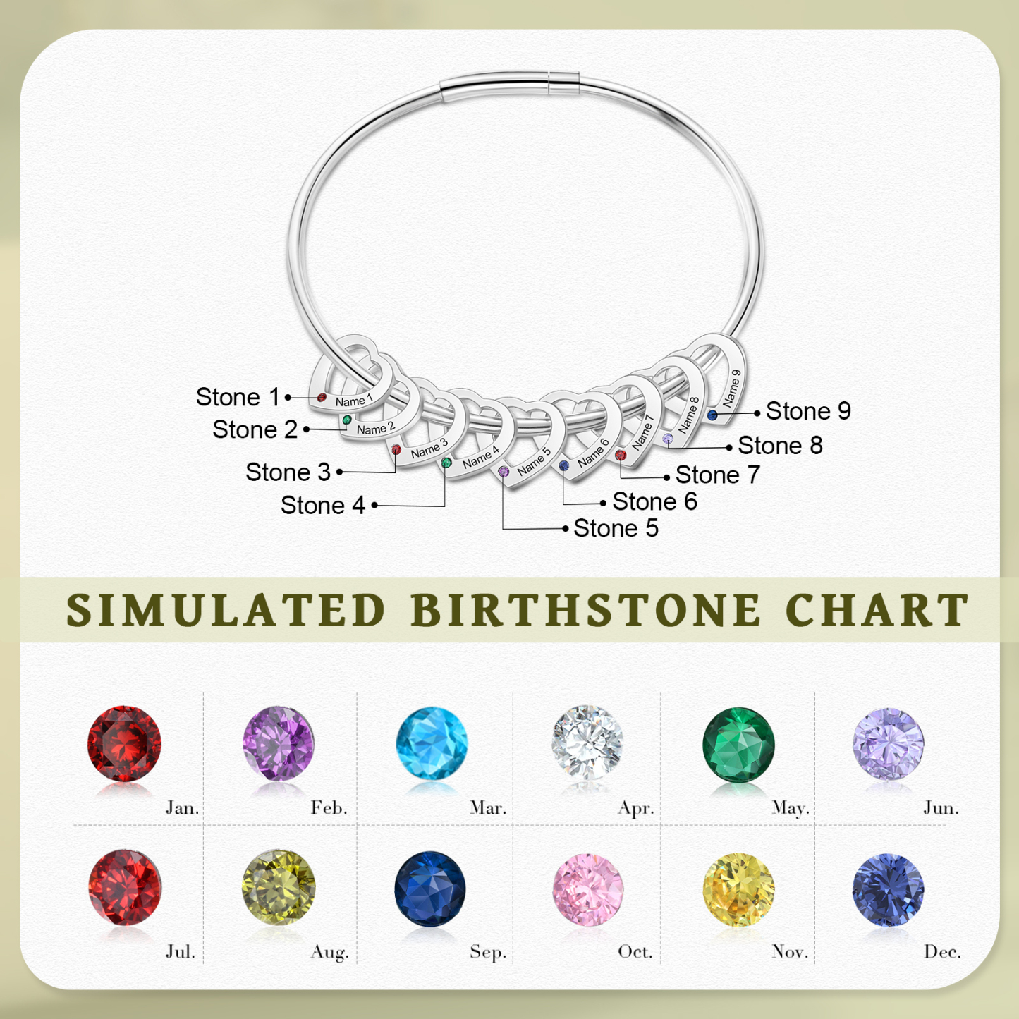 Bracelet Personnalisé 9 Pendentifs Coeur Bracelet Coeur Acier inoxydable Cadeau pour femme Saint Valentin|Jessemade