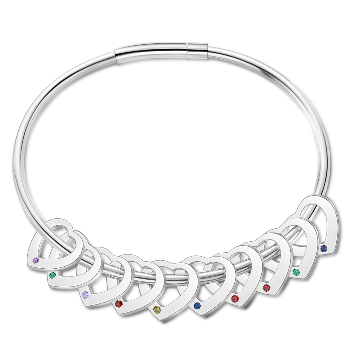 Bracelet Personnalisé 10 Pendentifs Coeur Bracelet Coeur Acier inoxydable Cadeau pour femme Saint Valentin|Jessemade
