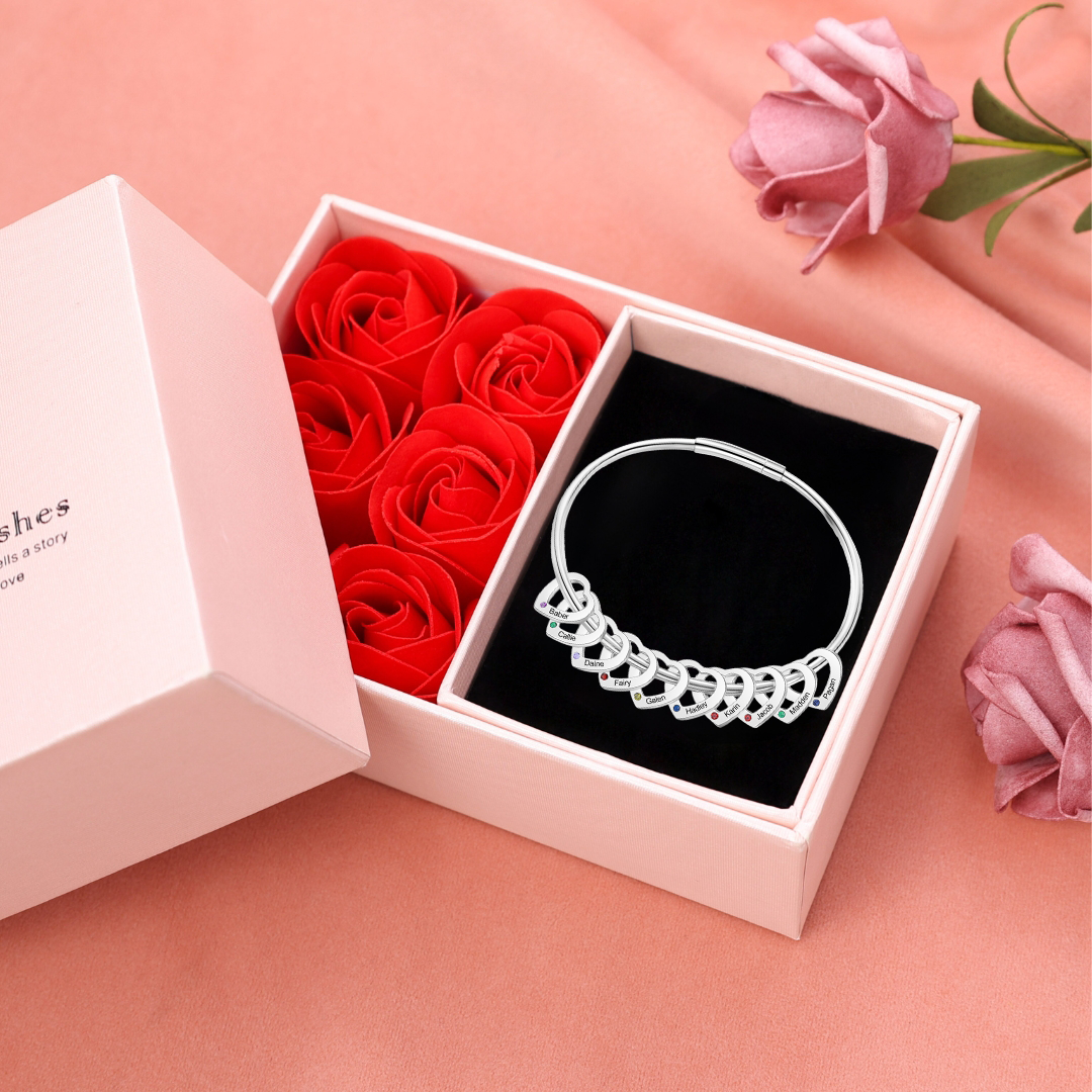 Bracelet Personnalisé 10 Pendentifs Coeur Bracelet Coeur Acier inoxyda