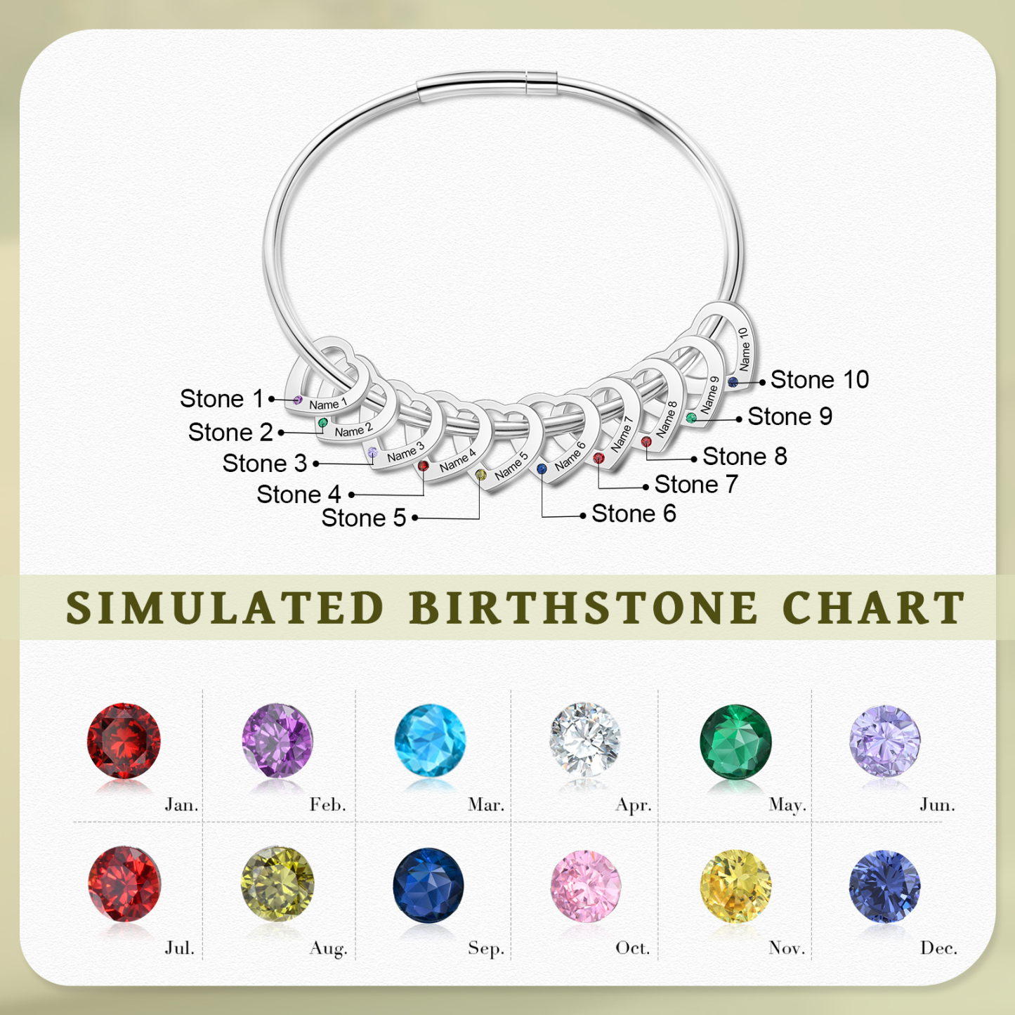 Bracelet Personnalisé 10 Pendentifs Coeur Bracelet Coeur Acier inoxydable Cadeau pour femme Saint Valentin|Jessemade