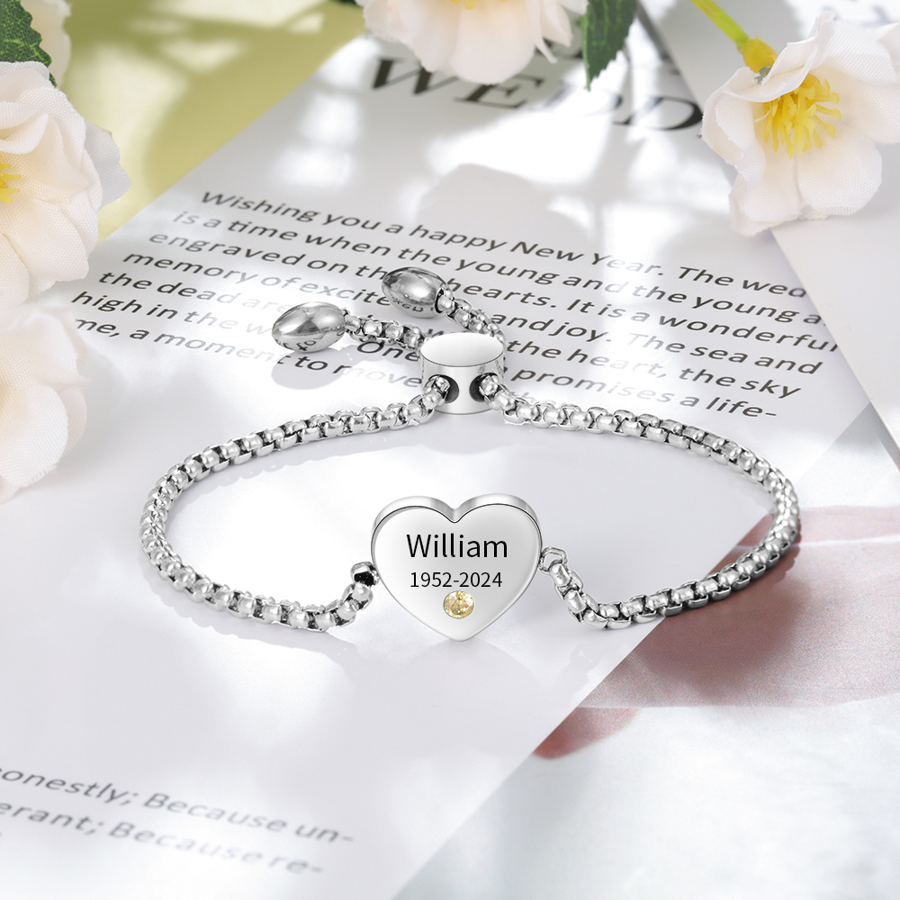 Bracelet Cœur 1 Prénom Personnalisé avec Pierres de Naissance pour Femme Argent Bracelet Personnalisé Femme | Jessemade