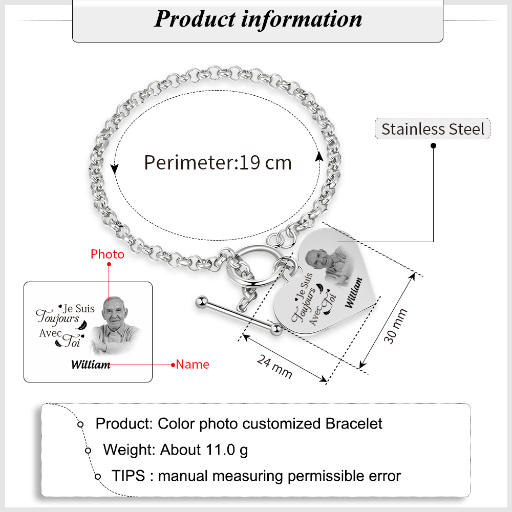 Bracelet commémoratif avec Cœur personnalisé avec photo et prénom Avec Carte commémorative Cadeau commémoratif | Jessemade