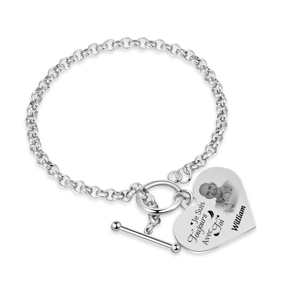 Bracelet avec Cœur Breloque personnalisé en acier inoxydable avec phot