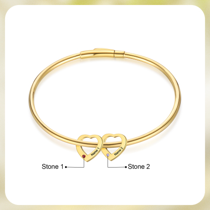 Bracelet Jonc Bracelet Coeur 2 Prénoms Personnalisés avec 2 Pierres de Naissance