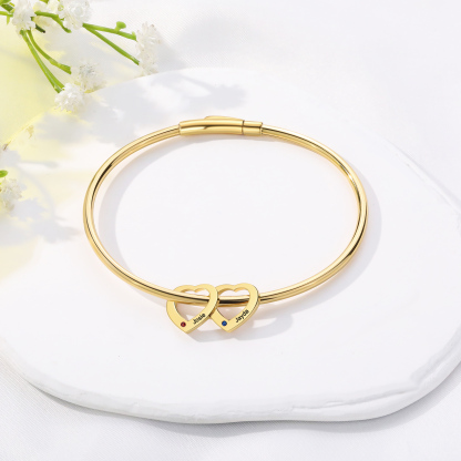 Bracelet Jonc Bracelet Coeur 2 Prénoms Personnalisés avec 2 Pierres de Naissance