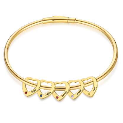 Bracelet Jonc Bracelet Coeur 2-6 Prénoms Personnalisés avec 2-6 Pierres de Naissance Cadeau pour femme | Jessemade