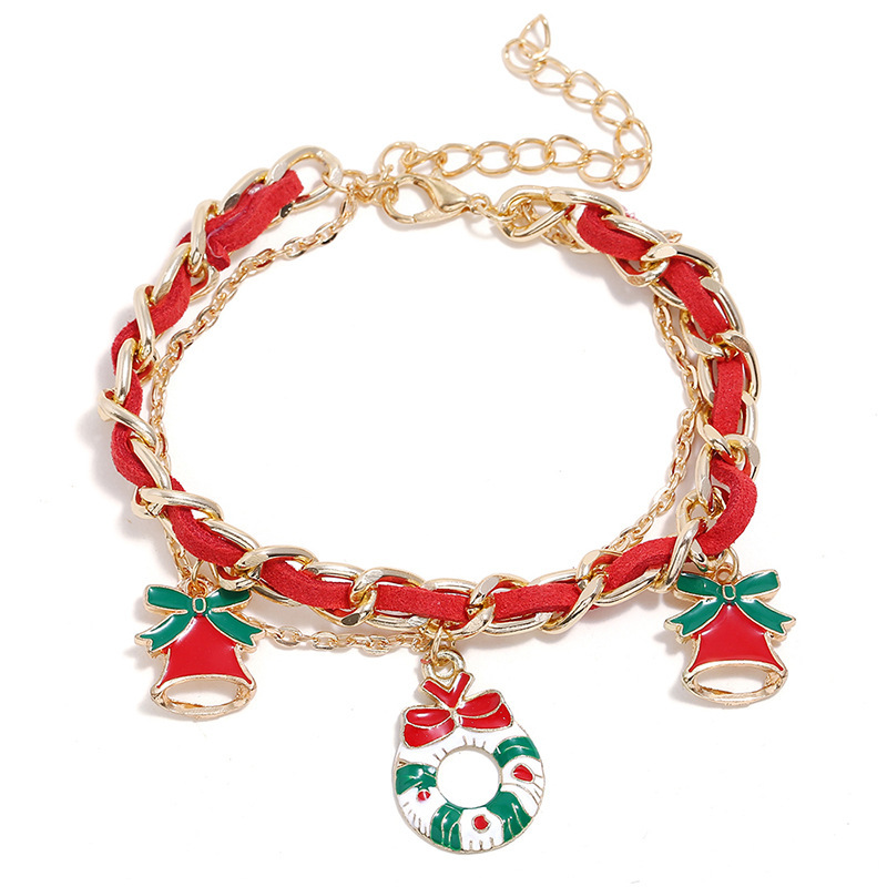 Bracelet de Noël avec Breloques Cloche et Couronne Rouge et Doré｜Jesse