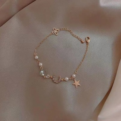 Bracelet Étoile et Lune Doré avec Perles pour Femmes｜Jessemade