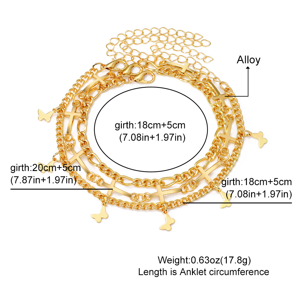 3 PCS Bracelets Dorés Croix et Papillon pour Femmes｜Jessemade