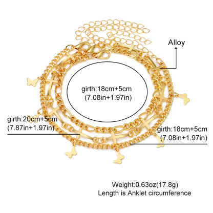 3 PCS Bracelets Dorés Croix et Papillon pour Femmes｜Jessemade