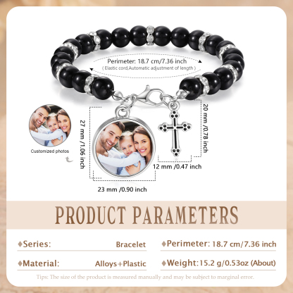 Bracelet avec Photo et Croix bracelet personnalisé homme Noir Cadeau pour Homme｜Jessemade
