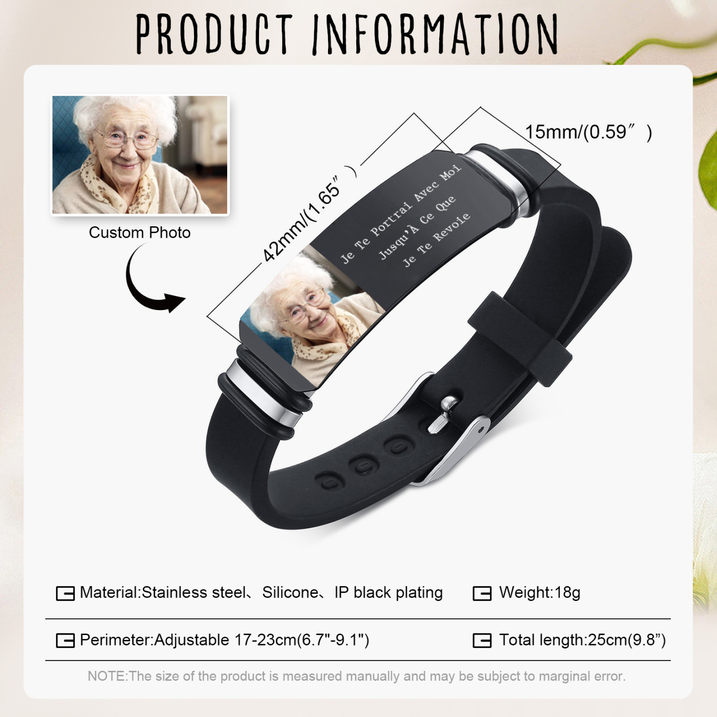 Bracelet Homme commémoratif 1 Photo Personnalisé Bracelet Personnalisé Homme Cadeau pour homme | Jessemade