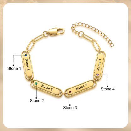 Bracelet Personnalisé avec 4 Prénoms et 4 Pierres de Naissance Bracelet Personnalisé pour Femme｜Jessemade