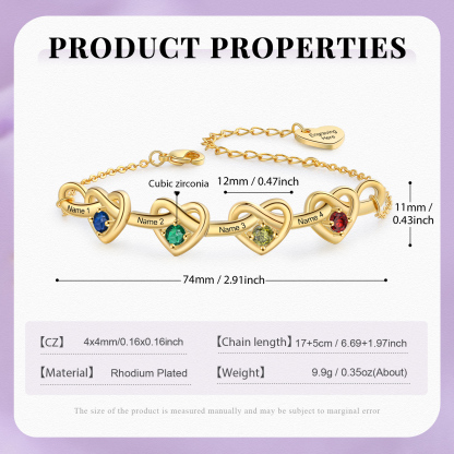 Bracelet 4 Prénoms Personnalisés avec 4 Pierres de Naissance Bracelet Personalisable pour Femme | Jessemade