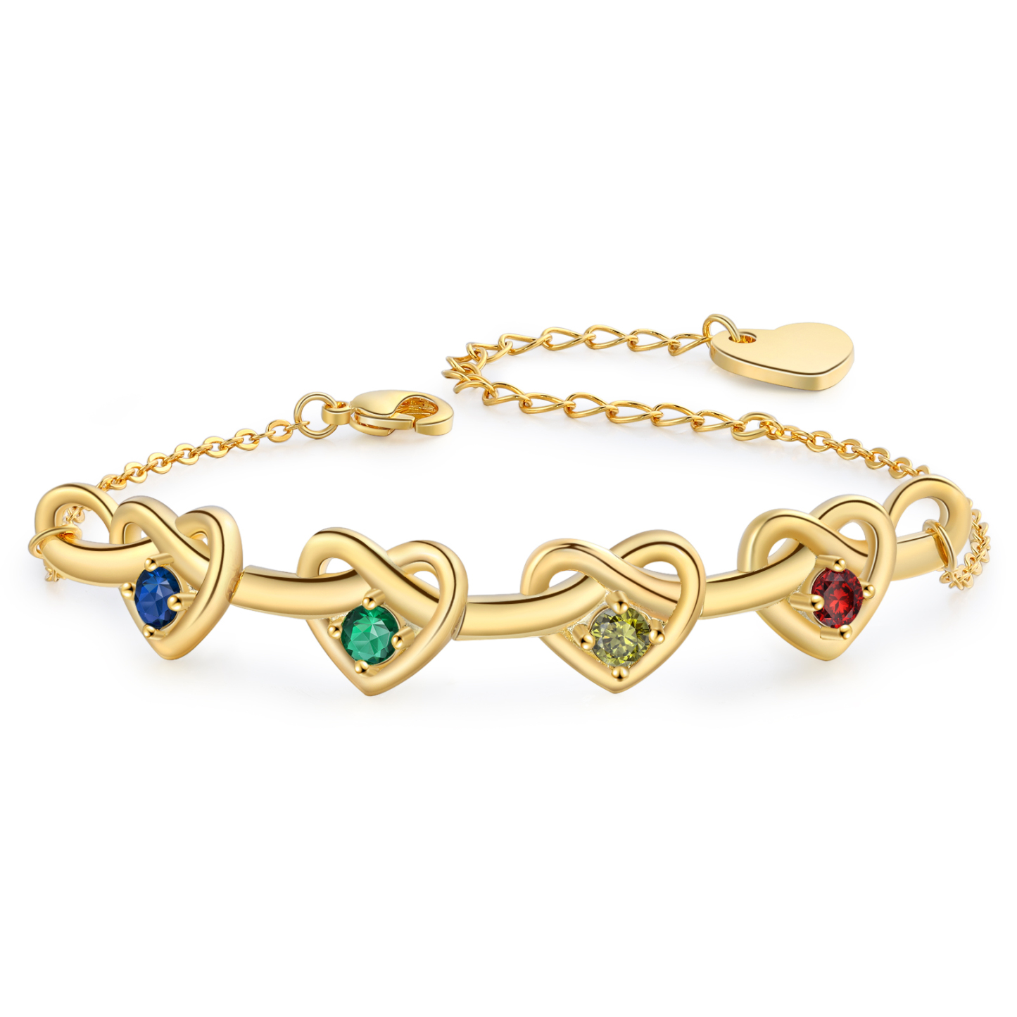Bracelet 4 Prénoms Personnalisés avec 4 Pierres de Naissance Bracelet Personalisable pour Femme | Jessemade