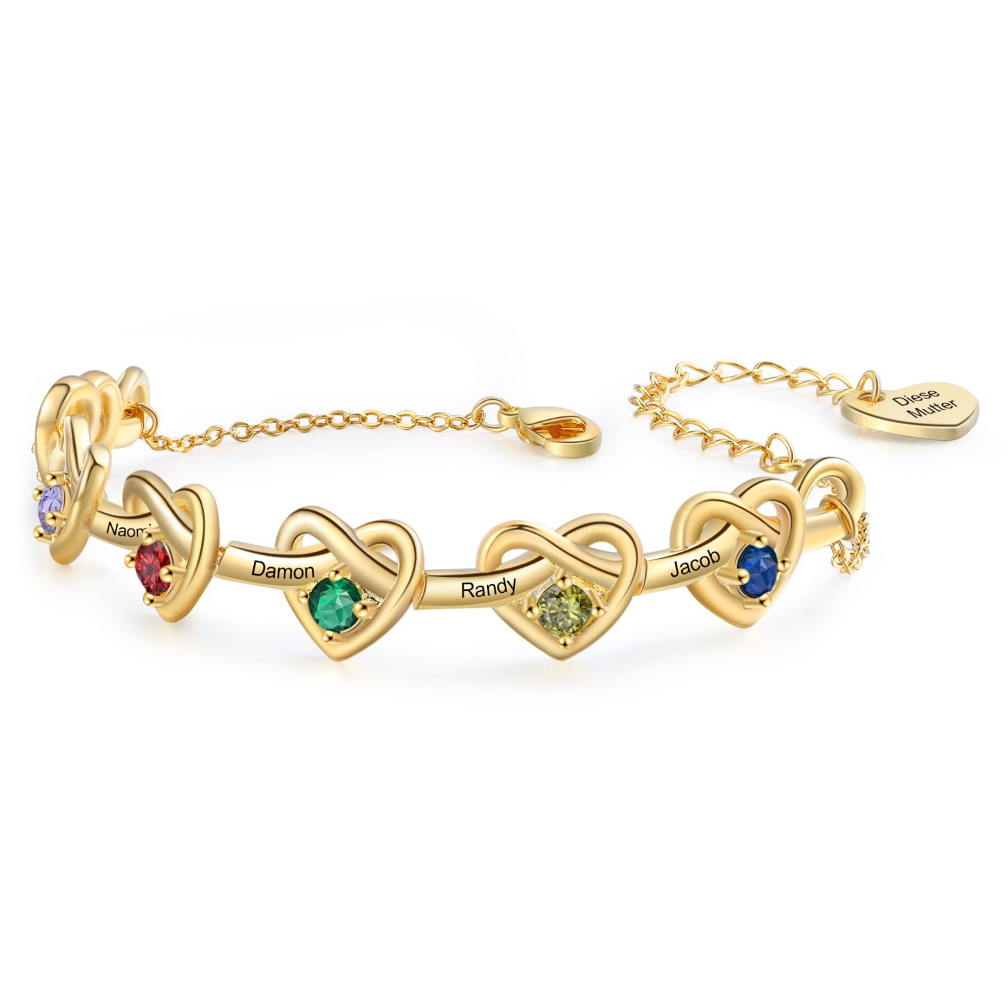Bracelet 6 Prénoms Personnalisés avec 6 Pierres de Naissance Bracelet Personalisable pour Femme | Jessemade