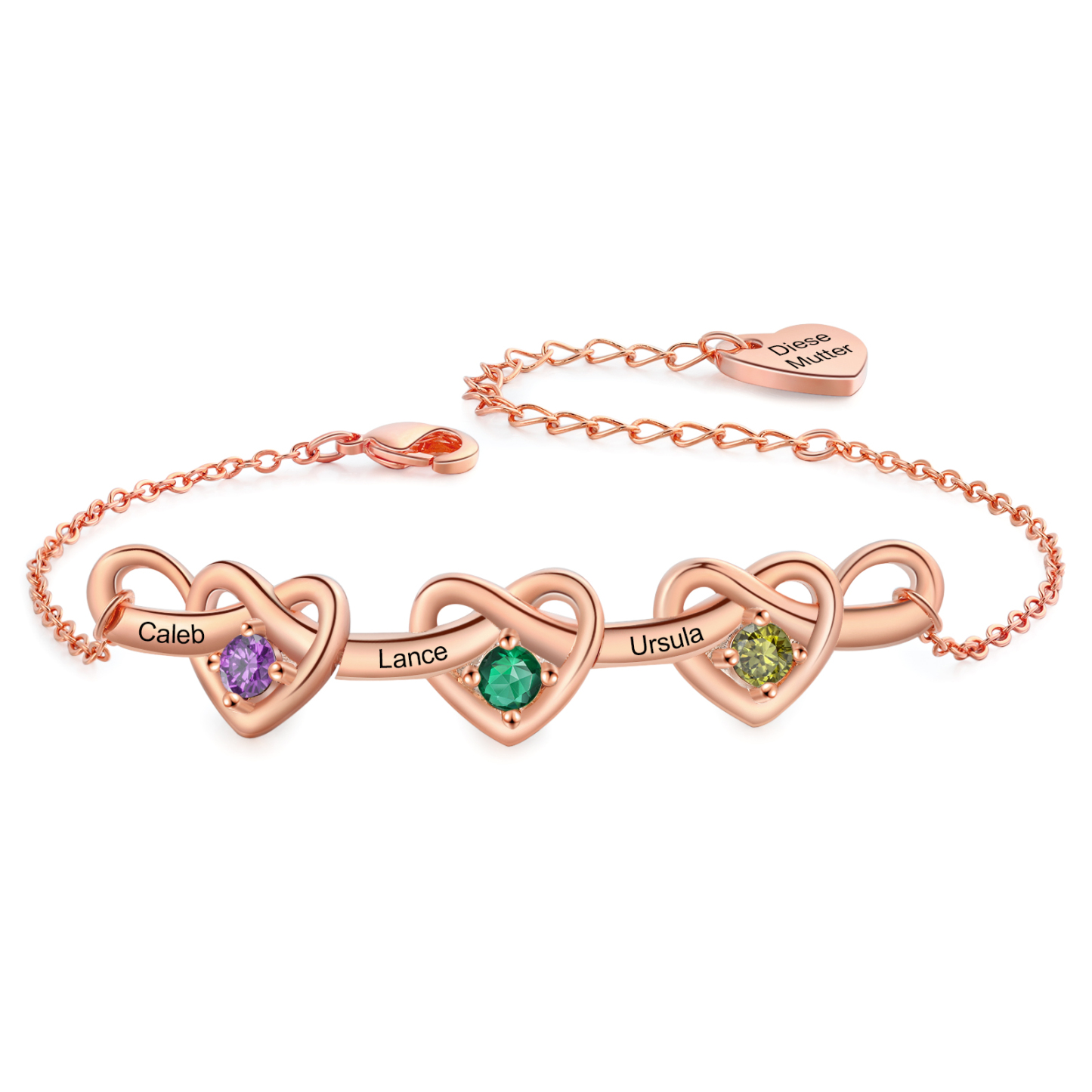 Bracelet 3 Prénoms Personnalisés avec 3 Pierres de Naissance Bracelet Personalisable pour Femme | Jessemade