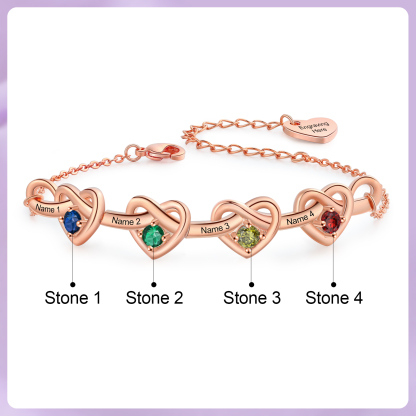 Bracelet 4 Prénoms Personnalisés avec 4 Pierres de Naissance Bracelet Personalisable pour Femme | Jessemade