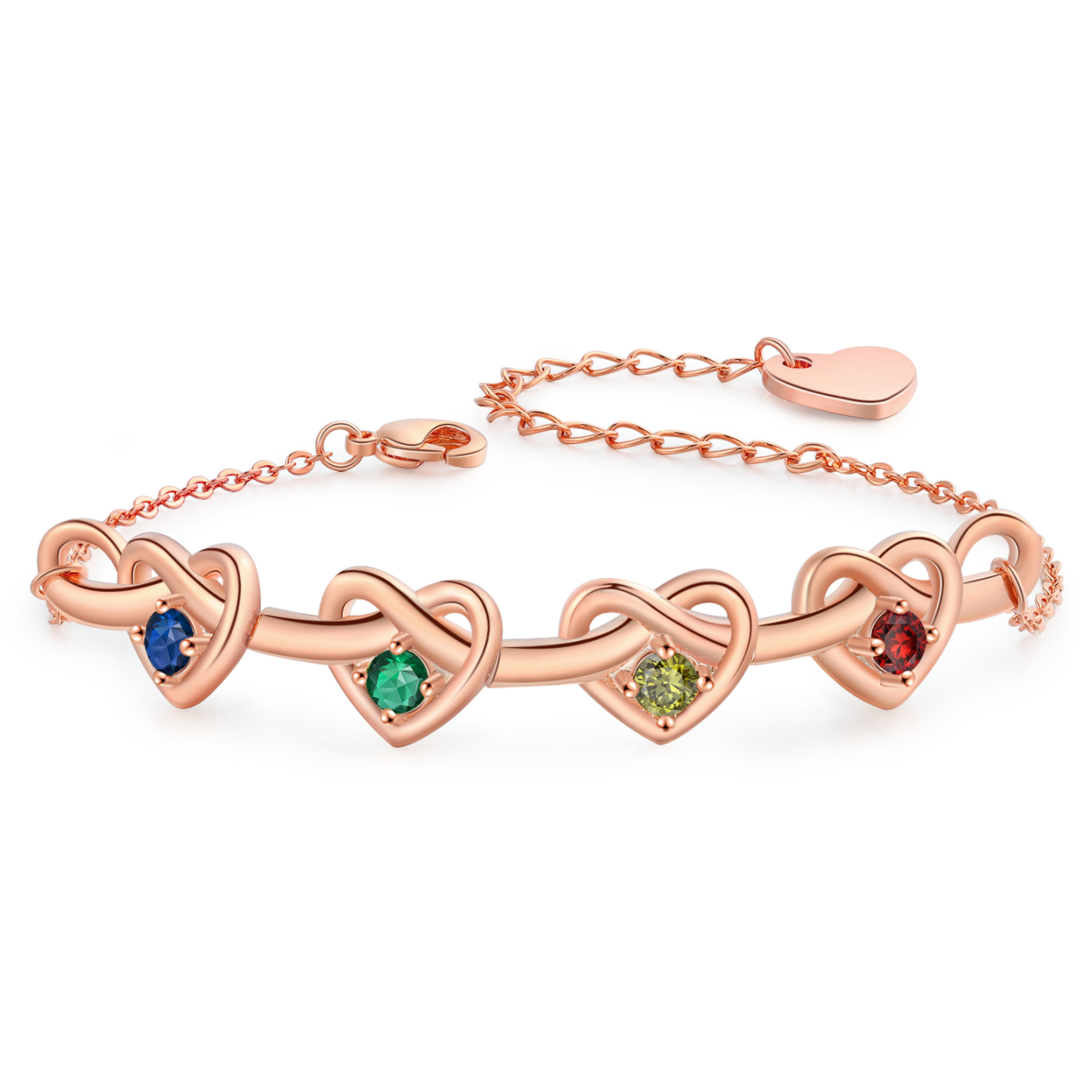 Bracelet 4 Prénoms Personnalisés avec 4 Pierres de Naissance Bracelet Personalisable pour Femme | Jessemade