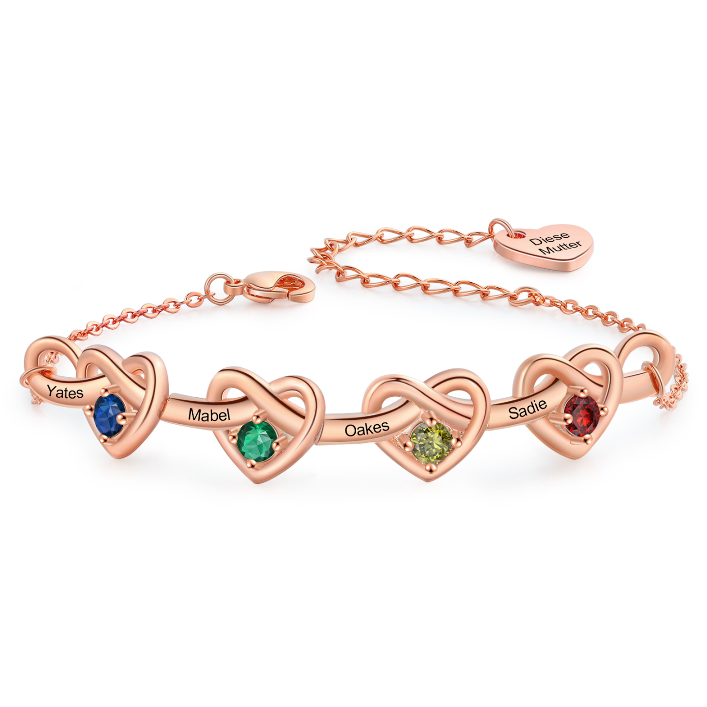 Bracelet 4 Prénoms Personnalisés avec 4 Pierres de Naissance Bracelet Personalisable pour Femme | Jessemade