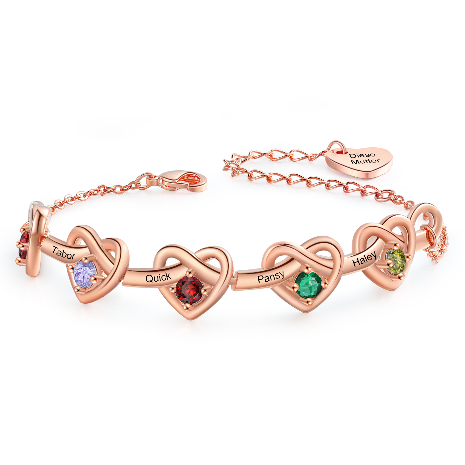Bracelet 5 Prénoms Personnalisés avec 5 Pierres de Naissance Bracelet Personalisable pour Femme | Jessemade