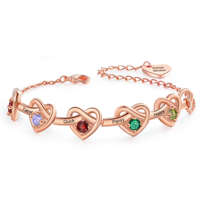 Bracelet 2-6 Prénoms Personnalisés avec 2-6 Pierres de Naissance Bracelet Personalisable pour Femme | Jessemade