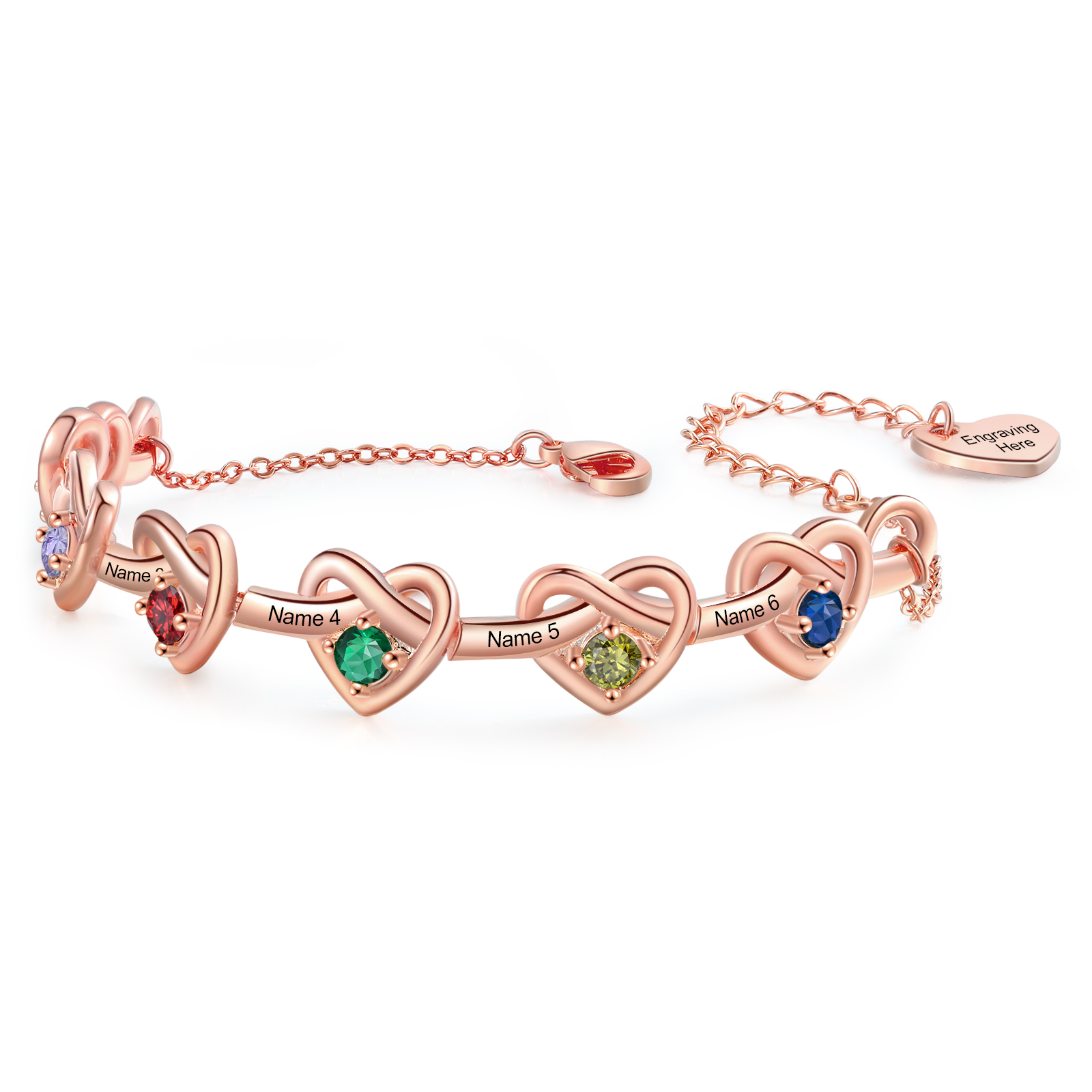 Bracelet 6 Prénoms Personnalisés avec 6 Pierres de Naissance Bracelet Personalisable pour Femme | Jessemade