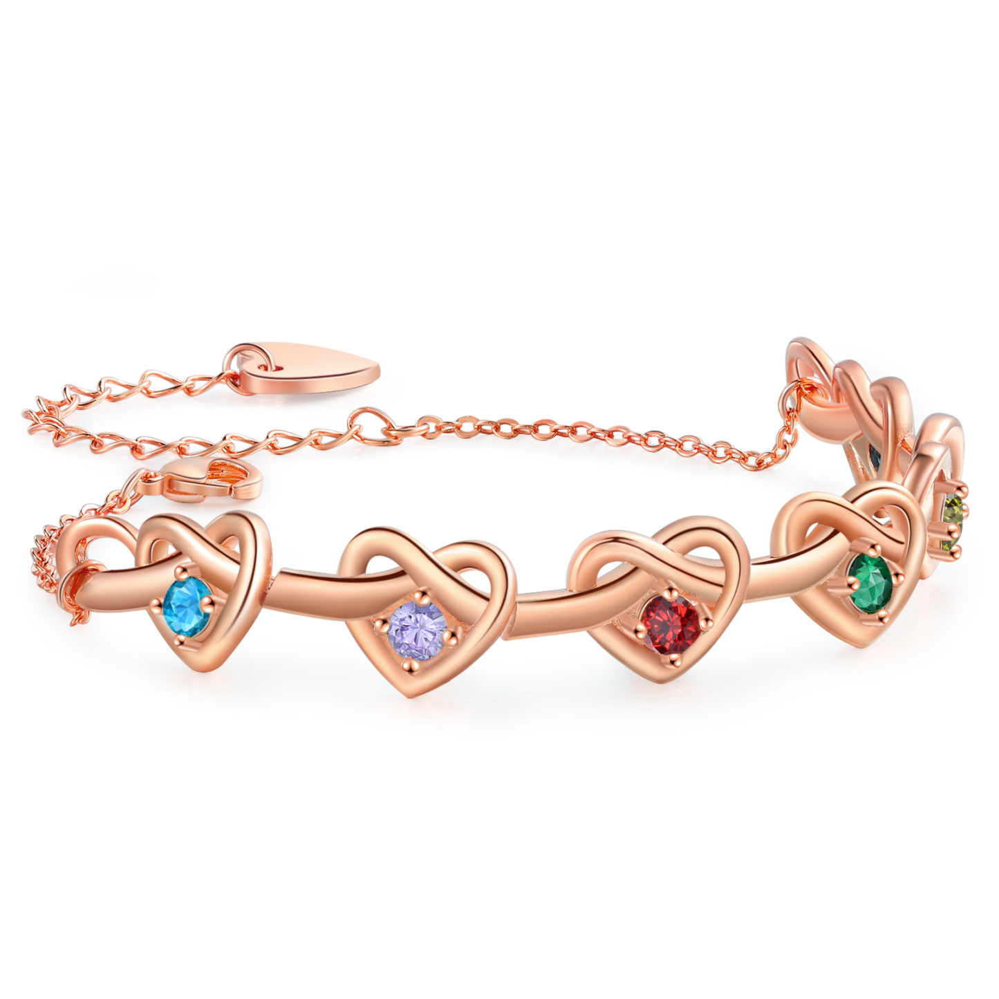 Bracelet 6 Prénoms Personnalisés avec 6 Pierres de Naissance Bracelet Personalisable pour Femme | Jessemade