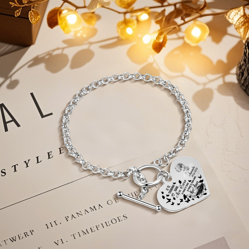 Bracelet Personnalisé en Acier Inoxydable avec Photo et Gravure bracelet personnalisé en forme de Coeur|Jessemade