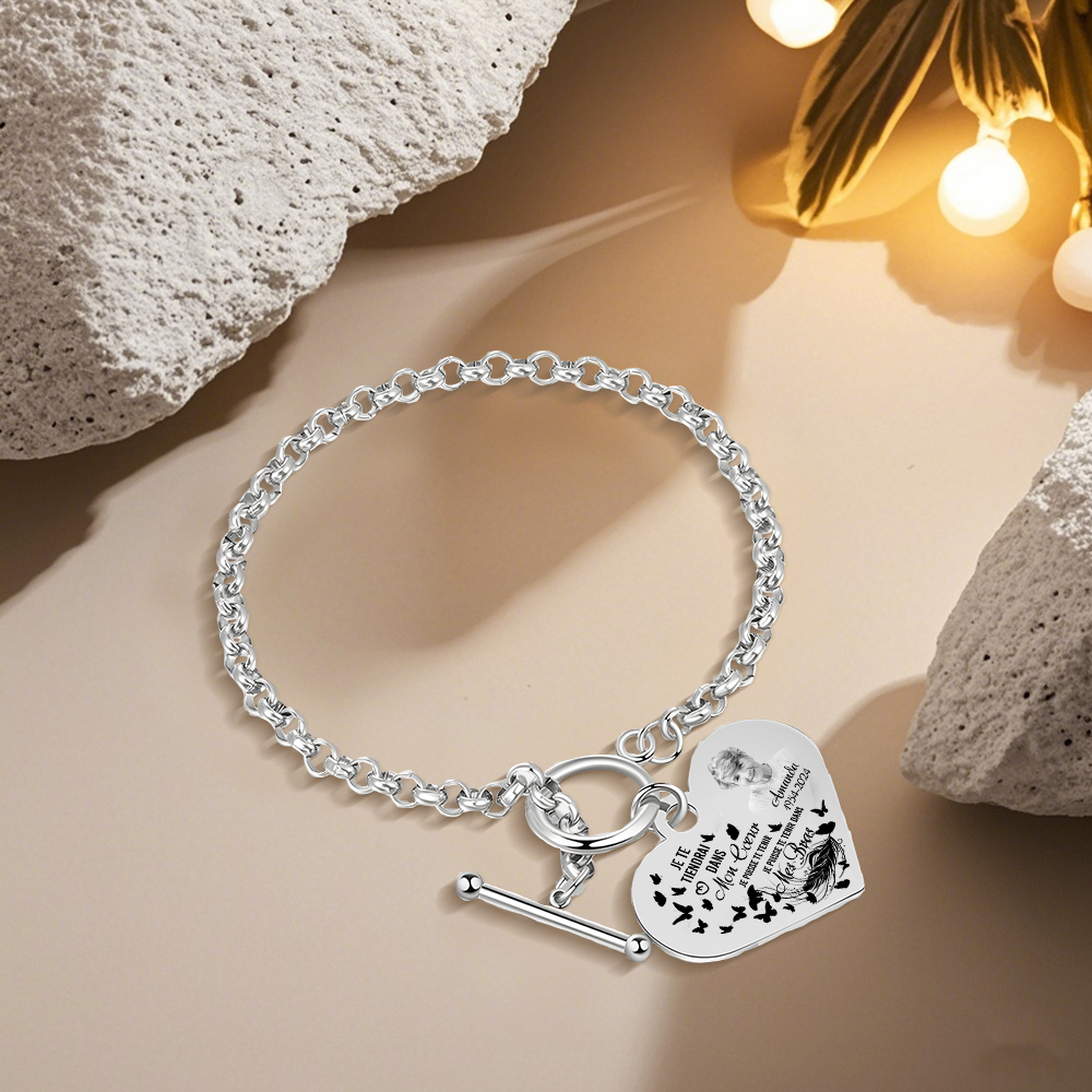 Bracelet Personnalisé en Acier Inoxydable avec Photo et Gravure bracelet personnalisé en forme de Coeur|Jessemade