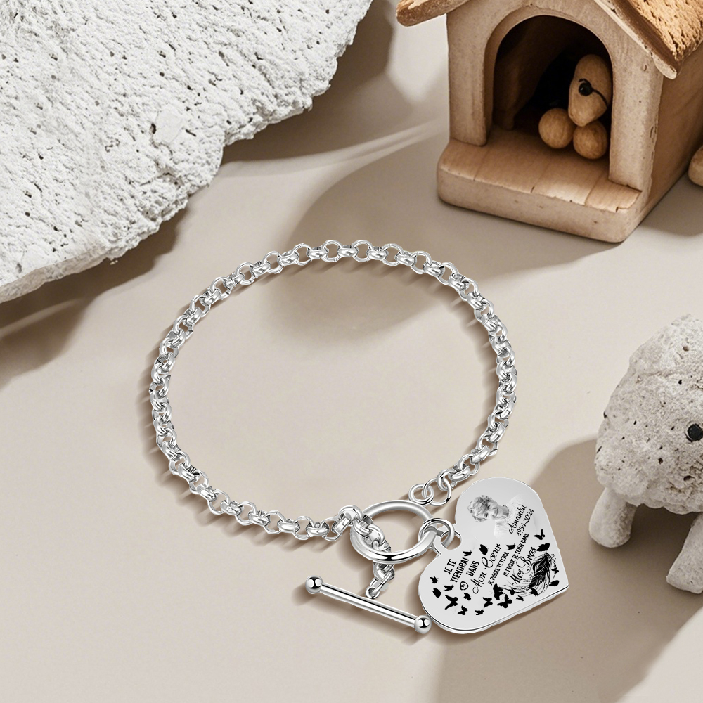 Bracelet Personnalisé en Acier Inoxydable avec Photo et Gravure bracelet personnalisé en forme de Coeur|Jessemade