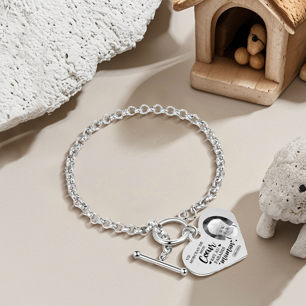 Bracelet Personnalisé en acier inoxydable avec Gravure et Photo bracelet personnalisé Coeur commémoratif｜Jessemade
