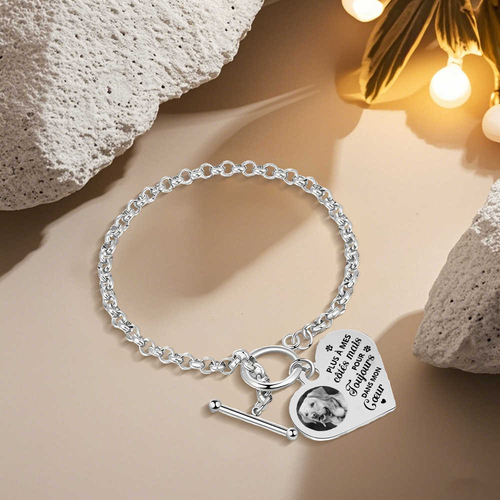 Bracelet Personnalisé en acier inoxydable avec Photo couleur gravée Bracelet Personnalisé Coeur commémoratif|Jessemade