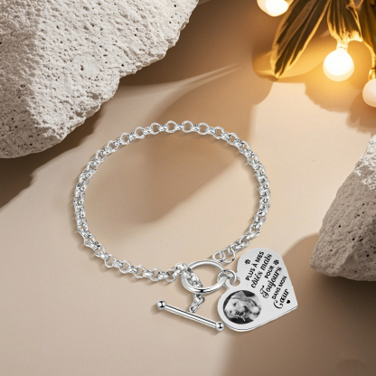 Bracelet Personnalisé en acier inoxydable avec Photo couleur gravée Bracelet Personnalisé Coeur commémoratif｜Jessemade