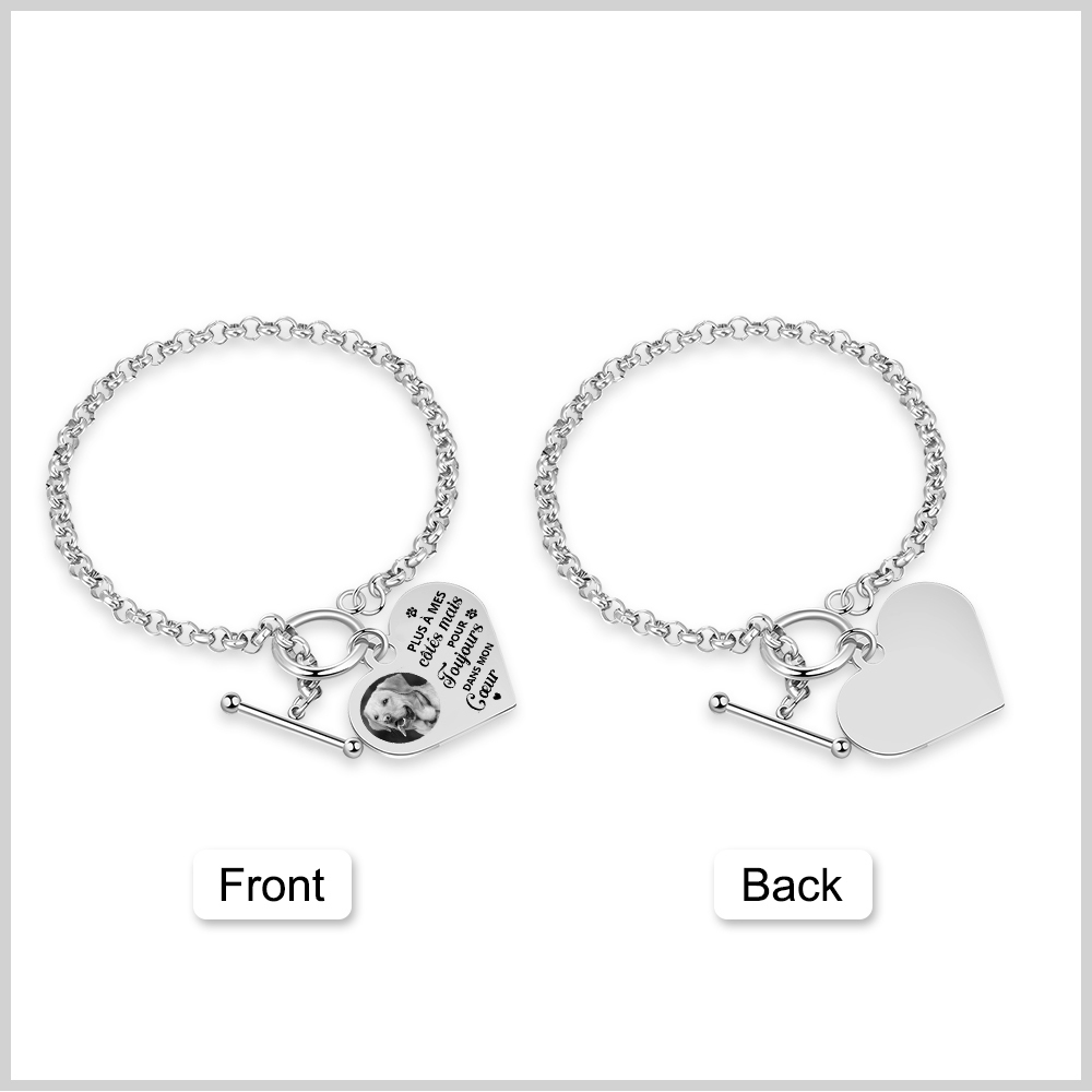 Bracelet Personnalisé en acier inoxydable avec Photo couleur gravée Bracelet Personnalisé Coeur commémoratif|Jessemade