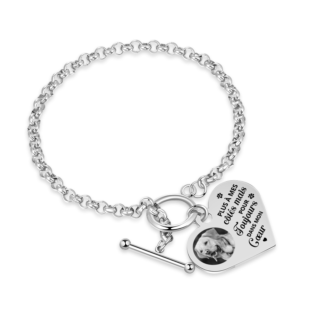 Bracelet Personnalisé en acier inoxydable avec Photo couleur gravée Bracelet Personnalisé Coeur commémoratif｜Jessemade