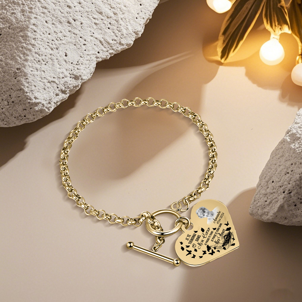 Bracelet Personnalisé en Acier Inoxydable avec Photo et Gravure bracelet personnalisé en forme de Coeur|Jessemade