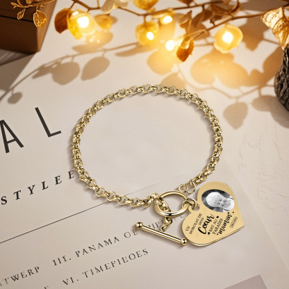 Bracelet Personnalisé en acier inoxydable avec Gravure et Photo bracelet personnalisé Coeur commémoratif｜Jessemade