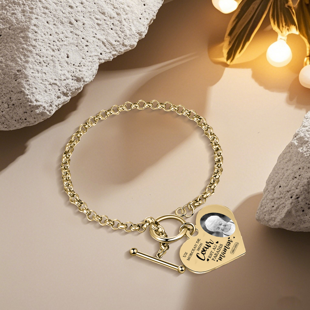 Bracelet Personnalisé en acier inoxydable avec Gravure et Photo bracelet personnalisé Coeur commémoratif｜Jessemade