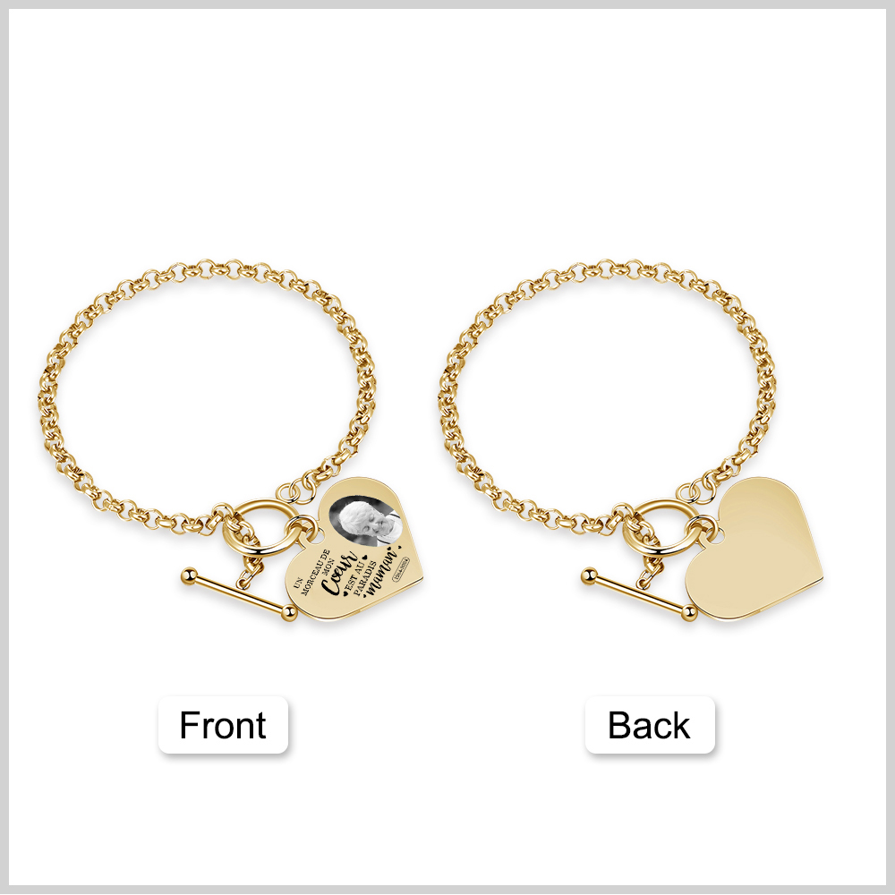 Bracelet Personnalisé en acier inoxydable avec Gravure et Photo bracelet personnalisé Coeur commémoratif｜Jessemade